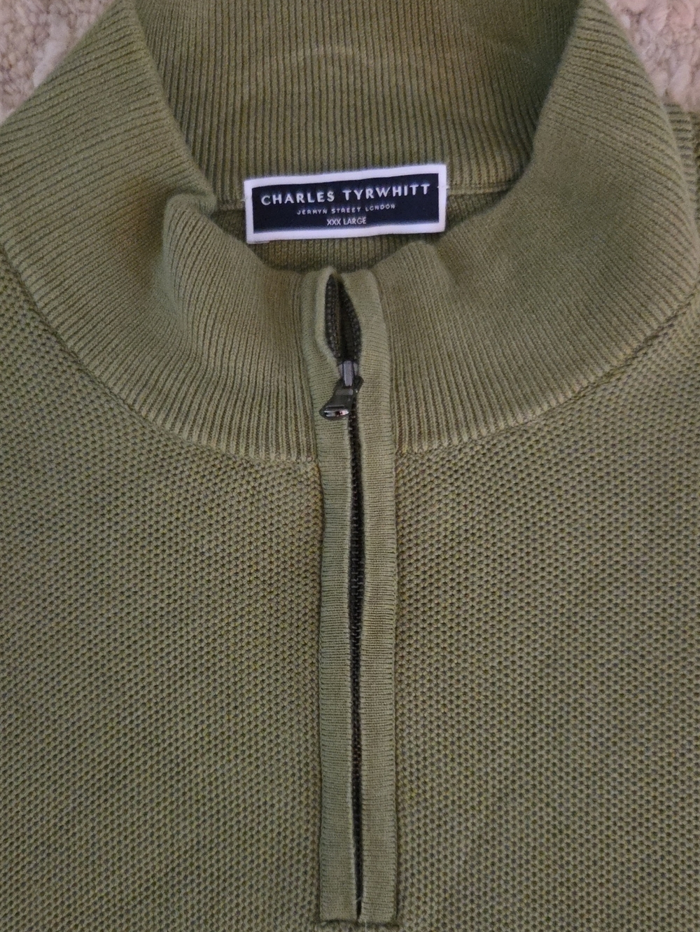 Charles Tyrwhitt Men's XXXL Olive Green Quarter Zip Performance Knit Sweater 3XL